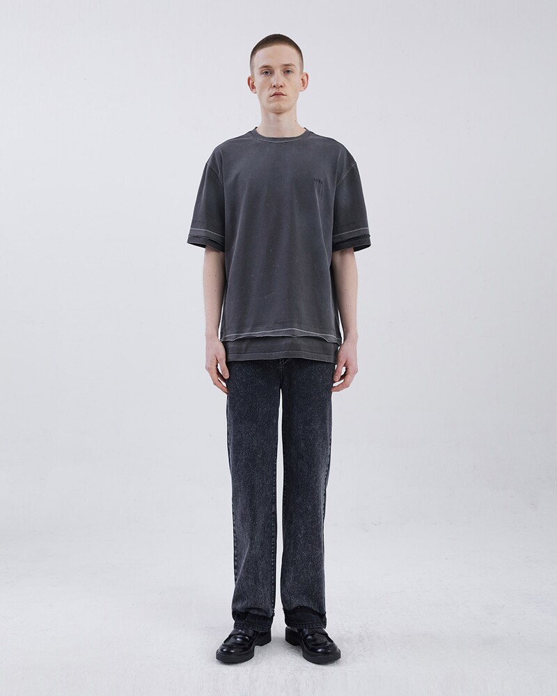 ADER ERROR아더에러]Needle logo layered t-shirt Charcoal