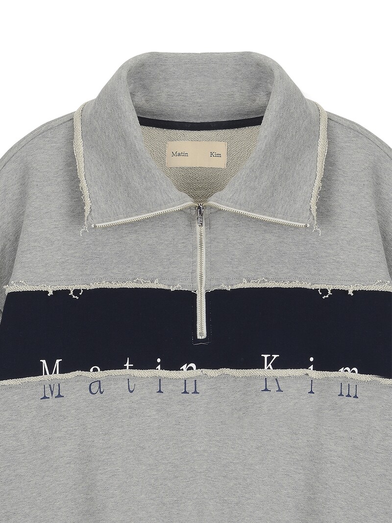 Matin Kim마뗑킴]COLOR BLOCK LOGO HALF ZIP SWEATSHIRT IN GREY