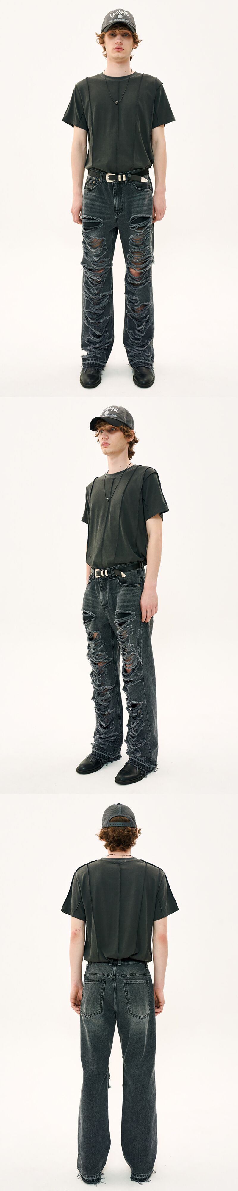 LECYTO레씨토]DESTROYED WIDE DENIM PANTS_[GRAY]