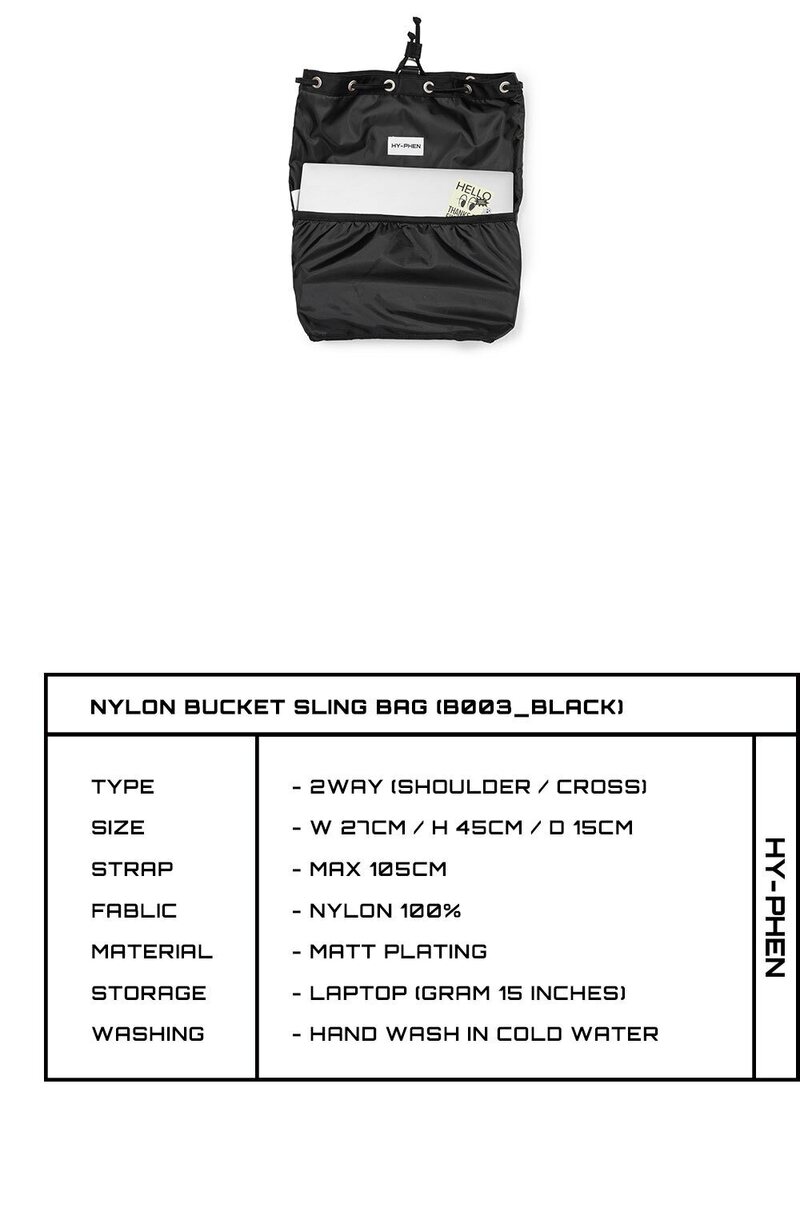 HY-PHEN하이픈]NYLON BUCKET SLING BAG (B003_BLACK)